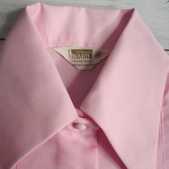 Montgomery Ward Vintage Women's Pink Top Size 36 M Long Sleeve 1970's Blouse - Picture 6 of 9